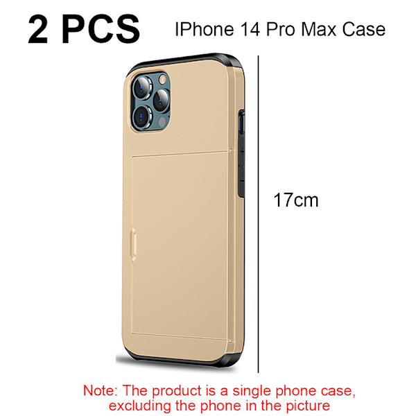 2PCS Telefonfodral Kreditkortsfack Glidande Dold Skyddande Skal Baksida för iPhone 14 Pro Max