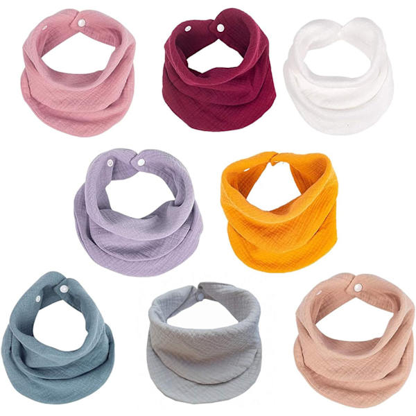 8-pack muslin bandana haklappar, ekologiska haklappar för neutrala pojkar och flickor, unisex baby haklappar mjuka och absorberande för nyfödda 0-36 månader