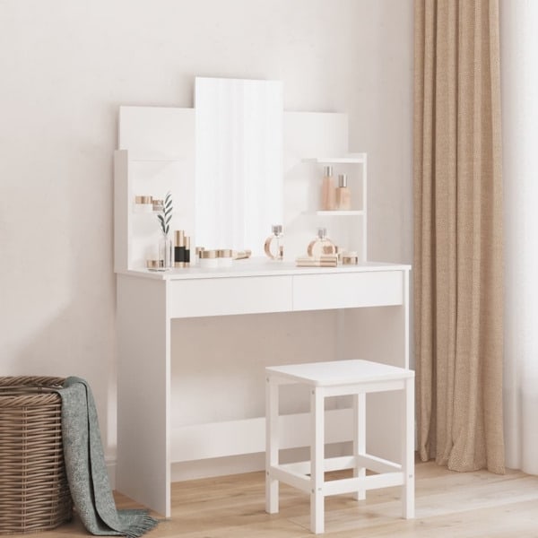 vidaXL Sminkbord med spegel vit 96x39x142 cm Vit