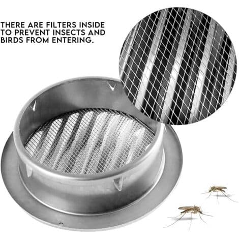 Ventilationshætte i rustfrit stål, fortykket vægmonteret emhætte, badeværelses- og køkkenventiler, ventilator og luftventiler (100 mm)