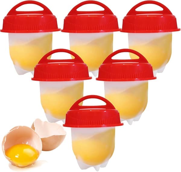 Egg Cooker 6-Piece Shell-Free Egg Cooker Set Non-Stick Easy to Clean Multifunctional Egg Cooker Set White.