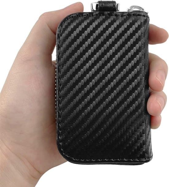Car Key Holder with RFID Shielding - Shielding Box - Leather Car Key Holder - Black - 10.5 cm x 6.5 cm