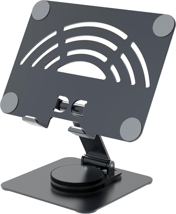 Tabletstativ. 360° roterende justerbar tablet-holder, foldbart aluminiumsbordstativ til iPad Pro/Mini/Air, iPhone sort Black