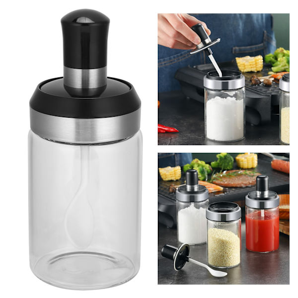Kryddflaska Transparent Glas Salt Socker Kryddbehållare Flaska med Sked Kökstillbehör