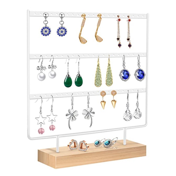 Örhänge Organizer 3-Tier Smycken Organizer Display Stativ, Metall Örhänge Hållare med Trä Bas Stativ, Halsband Förvaringsbricka