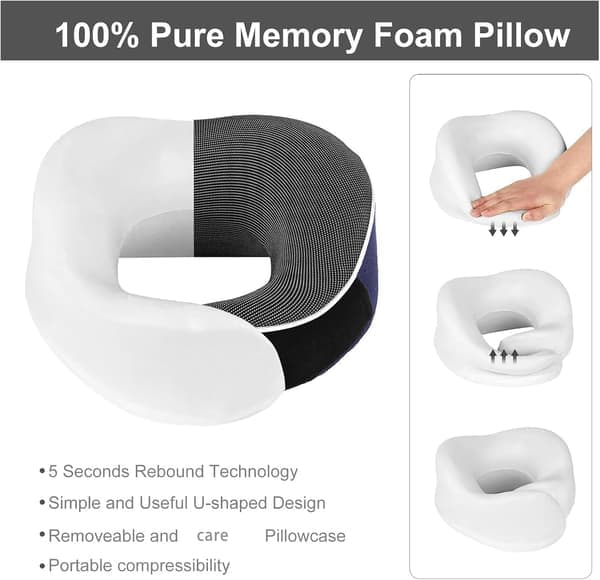 Resenakkepude Bedste Memory Foam Hovedstøtte Bløde Justerbare Puder til Fly, Biler og Hjemmefotæljer (Grå)