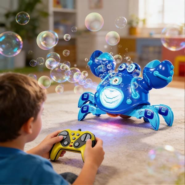 Crawling Crab Toy Electric Bubble Blower Remote Control Interactive Pet with Light Music Kids Gift