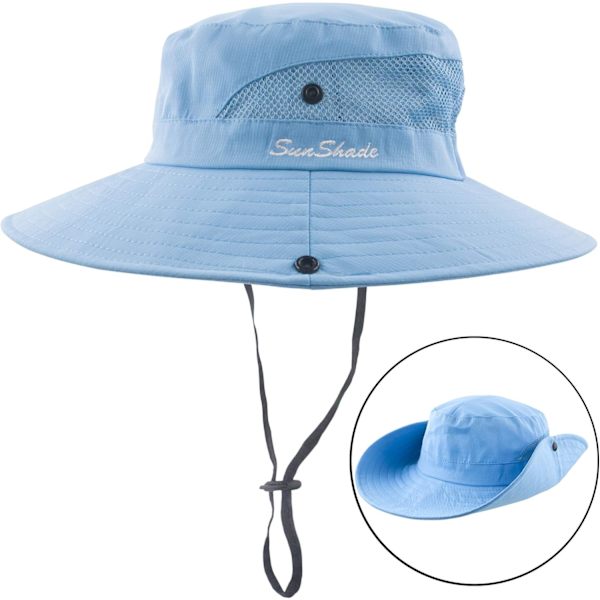 Dam solhatt med hästsvans UV-skydd hopfällbar nät bred brätte strand fiskehatt$Dam UV-skydd bred brätte solhattar - kylande nät hästsvans