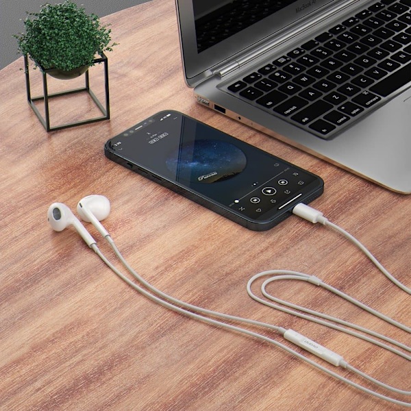 Trådbundna Lightning-hörlurar med volymkontroll för iPhone – Vit