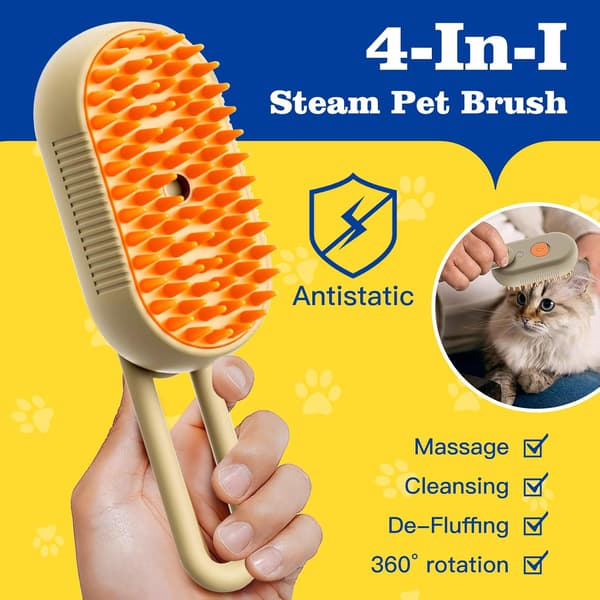 Dampbørste til kat og hund – Plejebørste til kæledyr med damp- og massagefunktion, brun