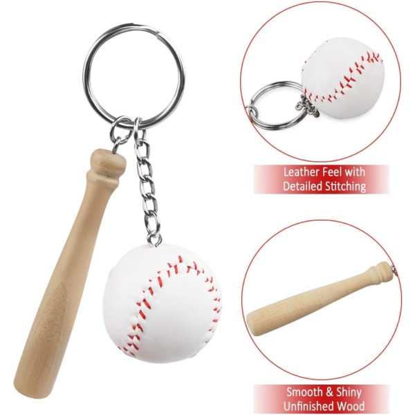 Träslagträ med baseballnyckelring för barn, set om 6 – perfekt för teampresenter, sport- och souvenirfavoriter, segerfester
