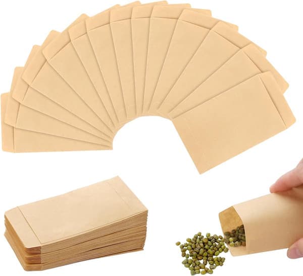 100-pack papperspåsar - mini kraftpapperspåsar - 10x6 cm - rivtåliga - kraftpappersfröpåsar