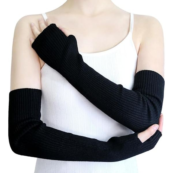 Fingerlösa armvärmare för kvinnor Vinter stretchiga handskar Akrylhandskar 50cm Extra långa handskar