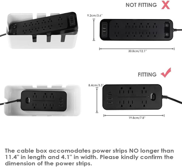 Kabelstyringsboks, 30,5x12,3x11,9 cm, trælåg, velegnet til skrivebords-tv, computer og USB-hub-systemer.