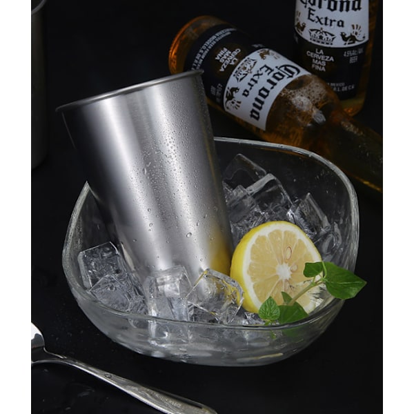 Rostfria ölglas i rostfritt stål - Stapelbara ölglas för resor - Metallglas för att dricka utomhus - 500 ml återanvändbara stålglas - 5-pack