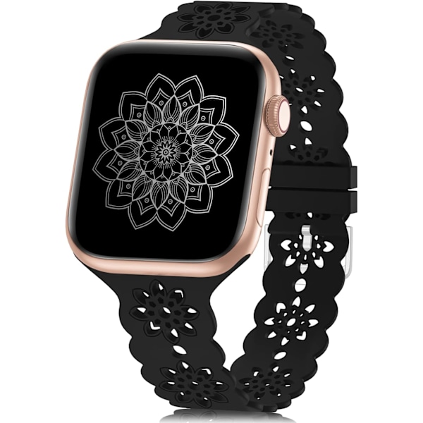 Blommigt silikonband kompatibelt med Apple Watch-band 38 mm Black 38mm/40mm/41mm Black 38mm/40mm/41mm