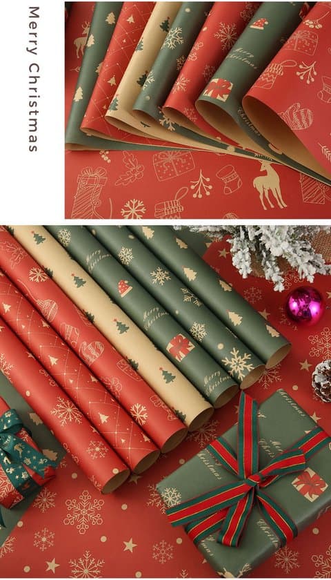 Presentpapper - Julpresentpappersset 7-delar - 50x74 cm - Återanvändbart presentpapper med Renar, Snöflingor & Julgransdesign - Eco