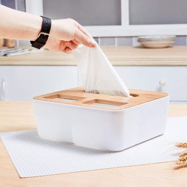 Vevboks, rektangulær trelokk plast vevboks papirserviett hjemmebilholder arrangørdekorasjon (22 X 19 X 0.9cm)