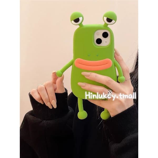 pc Ugly Phone Case til iPhone 14 pro max Sjovt etui til iPhone 14 pro max 3D Frø Telefonetui med Stand Grøn Mærkelig P