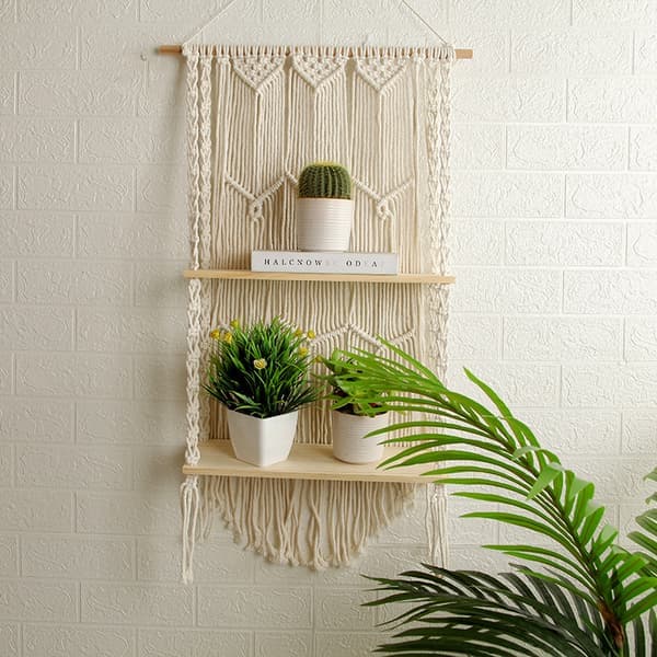 Macrame Wall Mounted Shelf - Bohemian Hanging Shelves for Indoor Use