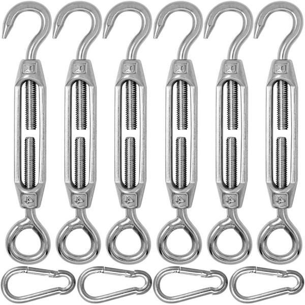 Set med 6 rostfria krok- och öglelinspännare
