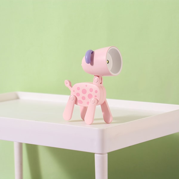 Mini hund nattlampa, kreativ mini bordslampa husdjur, söt tecknad djur LED skrivbordslampa justerbar valp nattlampa, rosa