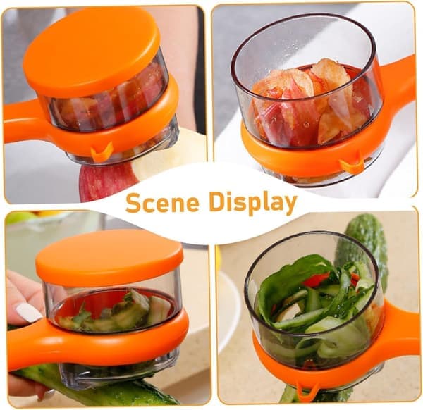 Fruit and Vegetable Peeler with Storage Box, Peeler with Container, Double-Sided Stainless Steel Kitchen Peeler, Easy to Clean - Orange