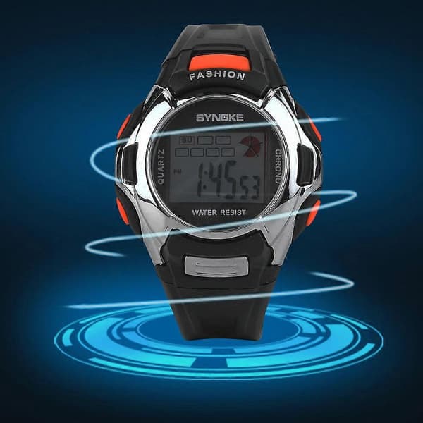 Multifunktionelle digitale elektroniske armbåndsure, lysende, til børn, drenge og piger, sportsure (sort)