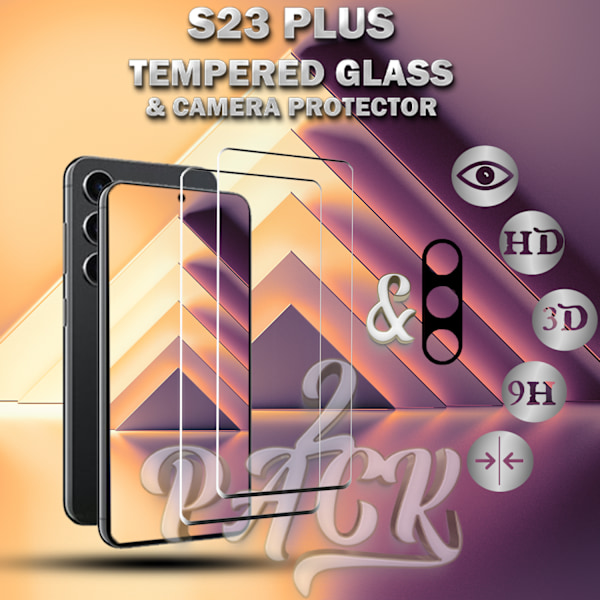 2-Pack Samsung S23 Plus Skärmskydd & 1-Pack linsskydd - Härdat Glas 9H - Super kvalitet 3D