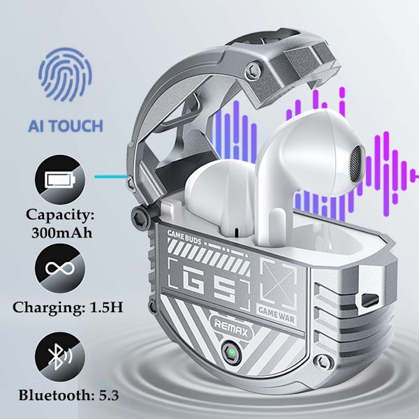 Bluetooth 5.3 trådlösa öronsnäckor med längst batteritid, brusreducering, HiFi-stereoljud, låg latens för spel, för iPhone och