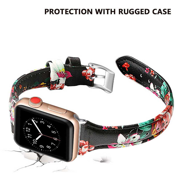 Läderklockarmband, Kompatibelt med Apple Watch, Kornläderband Smalt & Tunt Ersättningsarmband för iWatch Serie 5 4 3 2 1 38-40mm Svart