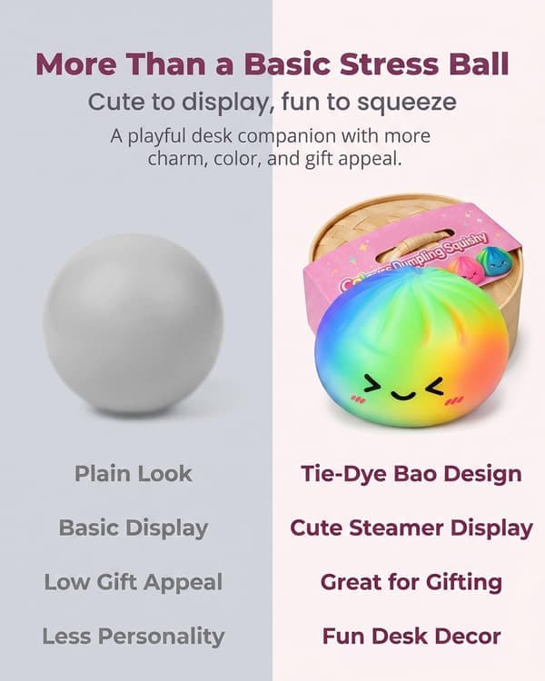 Tie Dye Dumpling Squishy Legetøj med Damper, Langsomt Stigende Blød Klemme Stressbold, Farverigt Sensorisk Angstlindrende Fidget Legetøj til Voksne