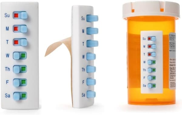 Reusable Pill Reminder Stickers with 12+ Refills, Bottle Attachment for Medicine and Vitamin Reminders, No Storage Box (White, 2-Pack)