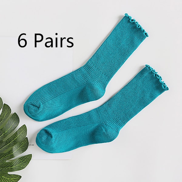 Damstrumpor. Volang Turn-Cuff Casual Ankle Socks Andas Cool Knit Cotton Lettuce Crew Frilly Sock 3 Pack