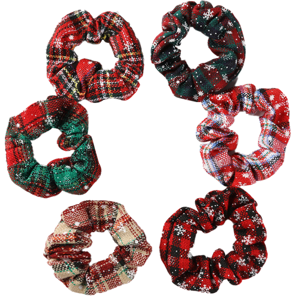 6 st Christmas Scrunchies för hår Scrunchie Hästsvans Resår Hårband Hårband Vinter Snowflake Tyg Pläd Rutigt mönster