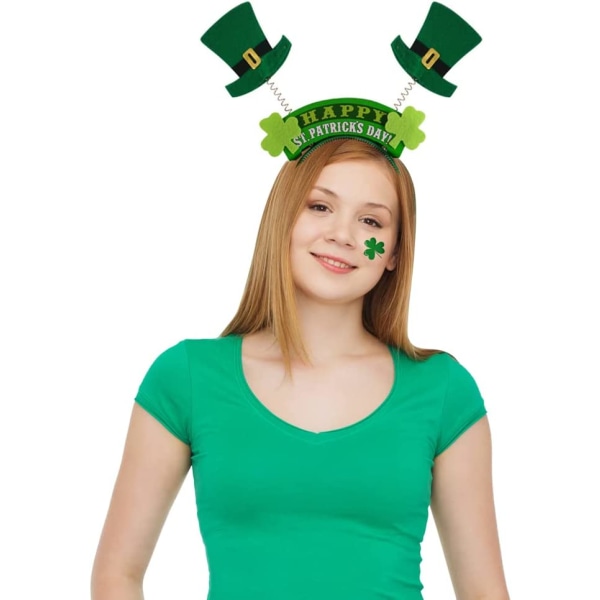 3st Patrick's Day Shamrock Pannband Irish Green Hårband Grön rosett Hårklämma för Women Day Accessories Set
