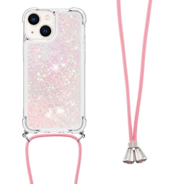 SKALO iPhone 14 Plus Kvicksand Glitter Mobilhalsband - Rosa Rosa