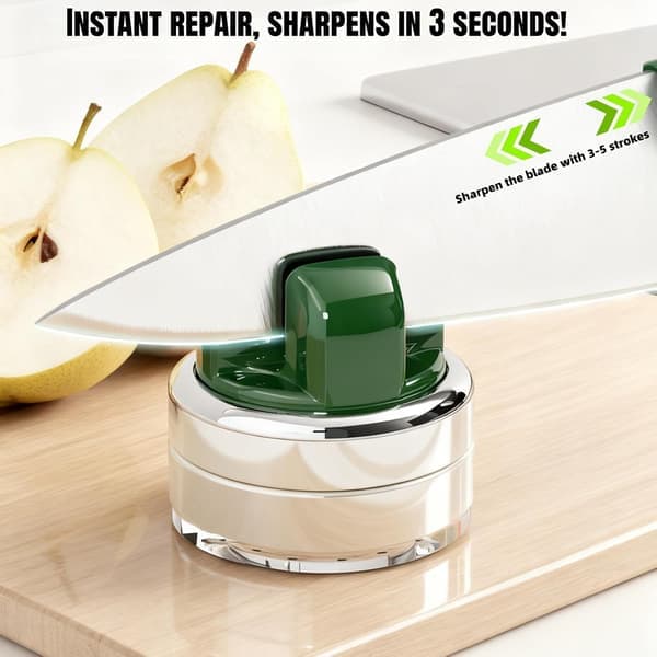 Kitchen Knife Sharpener with Suction Cup Base - Hands-Free Foldable Multi-Sharpener for Chef Knives, Meat Cleavers, Fruit Knives, and Scissors (Green)