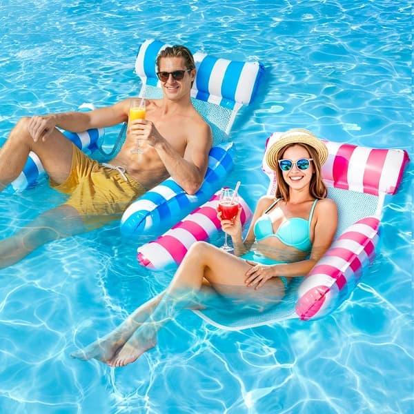 4-in-1 Inflatable Pool Float for Adults Water Hammock Saddle Lounge Chair & Drifter Portable Float for Pool Lake & Beach 2pcs