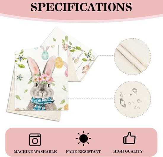 Easter Decoration - Easter Table Runner with Rabbits, Eggs, Flowers and Carrots - 40 x 140 cm Easter Tablecloth - Spring Table Runner