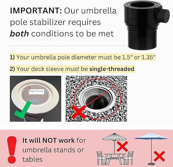 Paraplystangsstabilisator, gevindadapterindsats til Baja Deck Pool Sleeves