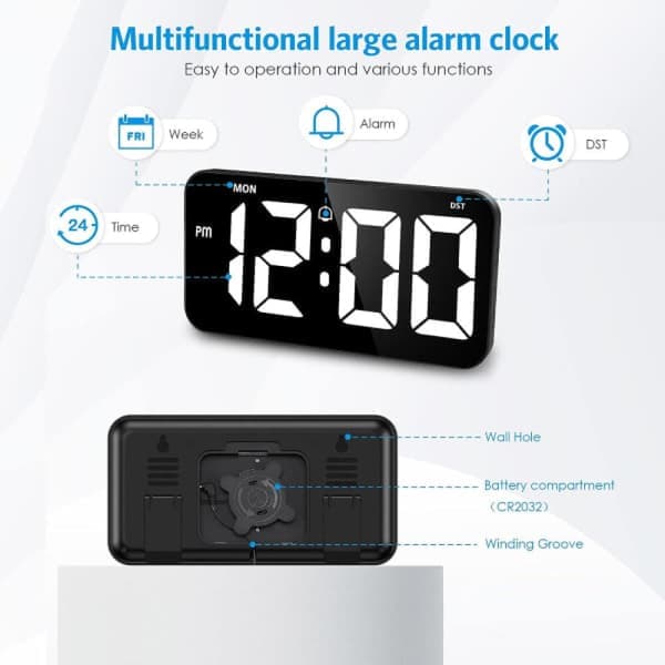 Digital Wall Clock with Large Screen 11'' Large Digital Clock with Automatic Dimming 12/24H Silent Wall Clock for Living Room Decor