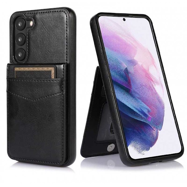 Samsung S23 Mobilskal Korthållare 5-FACK Retro V3 Svart