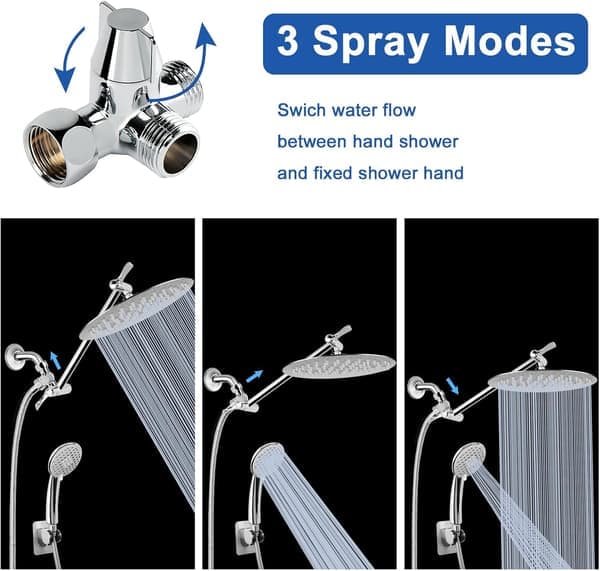 Solid Brass Shower Arm G1/2\", Three-Way Diverter for Handheld and Fixed Shower Heads, Bathroom Component for Shower Head.
