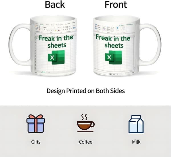 Rolig Excel kaffemugg udda mugg med design av en Excel-kalkylbladstabell för revisor, ekonomichef, kollega.