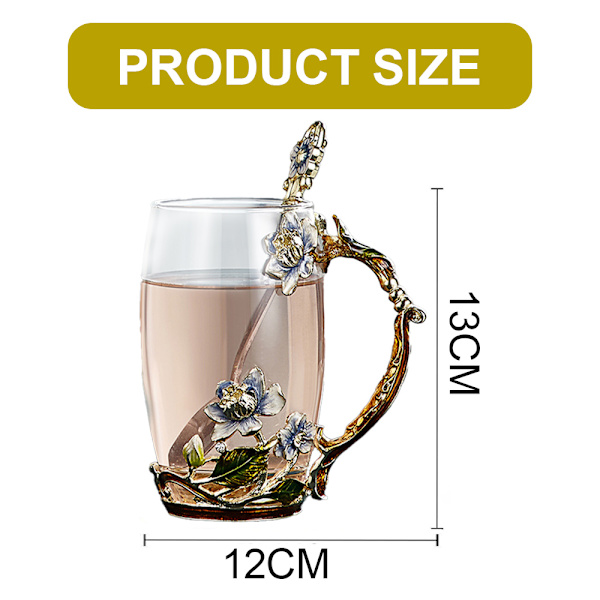 Emalj hantverk iris glas kaffekopp tekopp dam presentask set med vacker stålsked, mamma, flicka, flickvän, födelsedag, mors dag, damer