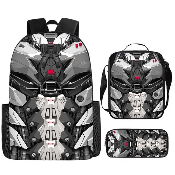 School Backpack, Lunch Bag, Pencil Case, or 3-Piece Set in Mechanical Style for Kids Design 21 3-Piece Set
