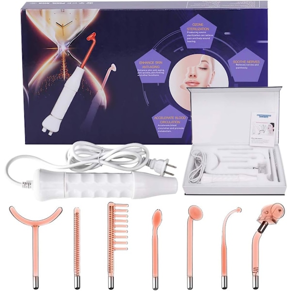 Högfrekvent maskin, TSEMY bärbar högfrekvent trollstav handhållen hudmassager för kropps- och ansiktsvård med 7 glasrör