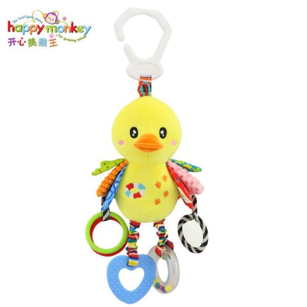 Soft Mobile Toy for Cot – Hanging Stroller Toy with Teether & Mirror for Infants Yellow Duck