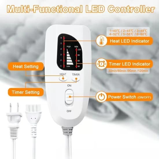 Heating Pad - Electric for Back, Neck and Joints - Dry & Moist Heat - With Automatic Shut-off - Gift for Adults - Light Grey - 60x30 cm